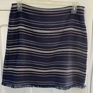 Loft Outlet Women's Size 12 Striped Tweed Fringe Hem Navy Pencil Skirt Career